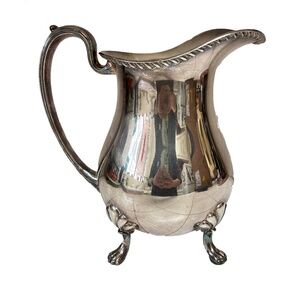Crescent Silverplate Footed Water Pitcher Paw Feet Vintage Rope Rim